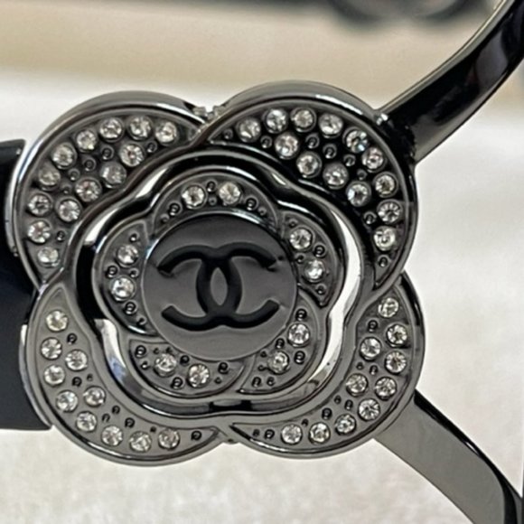 Chanel 4164-B 108/8G Rimless Shield Sunglasses Swarovski Crystal Camellia GREAT - Picture 7 of 12